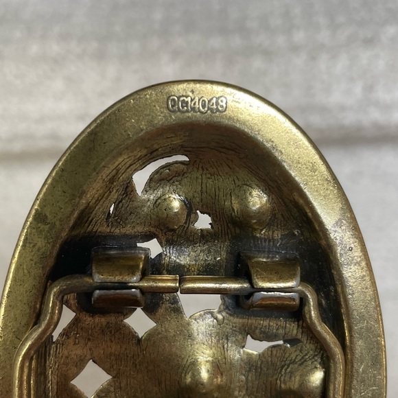 Western Brass (?) Floral Rhinestone Open Work Cowgirl Vintage 90s Belt Buckle - Picture 3 of 8